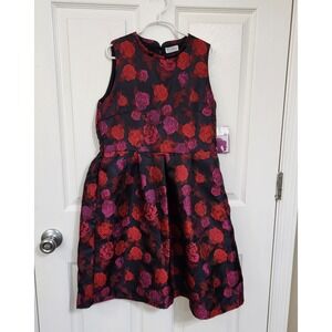 Gabby Girls Floral Rose Jacquard Sleeveless Party Dress Red Purple Size 16 NWT
